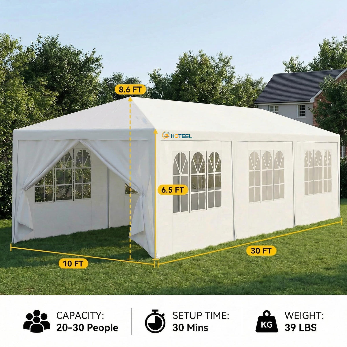 HOTEEL 10x30 FT Party Tent Outdoor Canopy Tents for Parties with 8 Removable Sidewalls, Carpas para Fiestas Waterproof for Gazebo Large Backyard Shelter Patio Wedding Events Tent BBQ