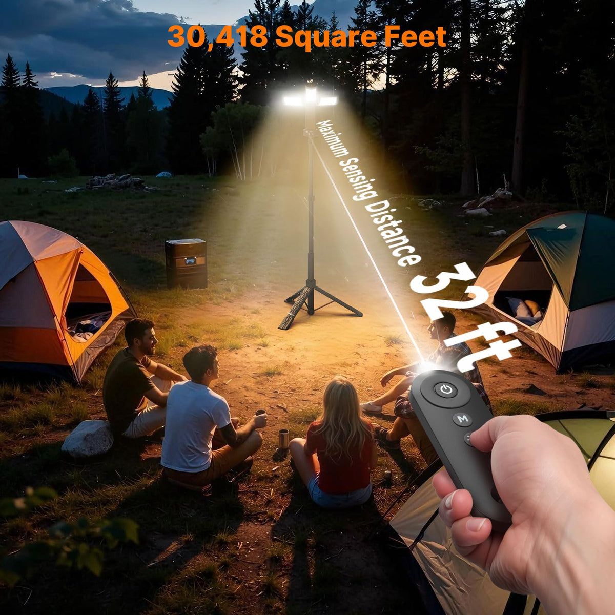 OGERY Camping Lights with Remote, 18000mAh Rechargeable Camping Lantern & LED Work Light, Detachable Tripod Stand up to 6.7 ft, 3 Lamp Heads for Camping Essentials & Emergency, Black