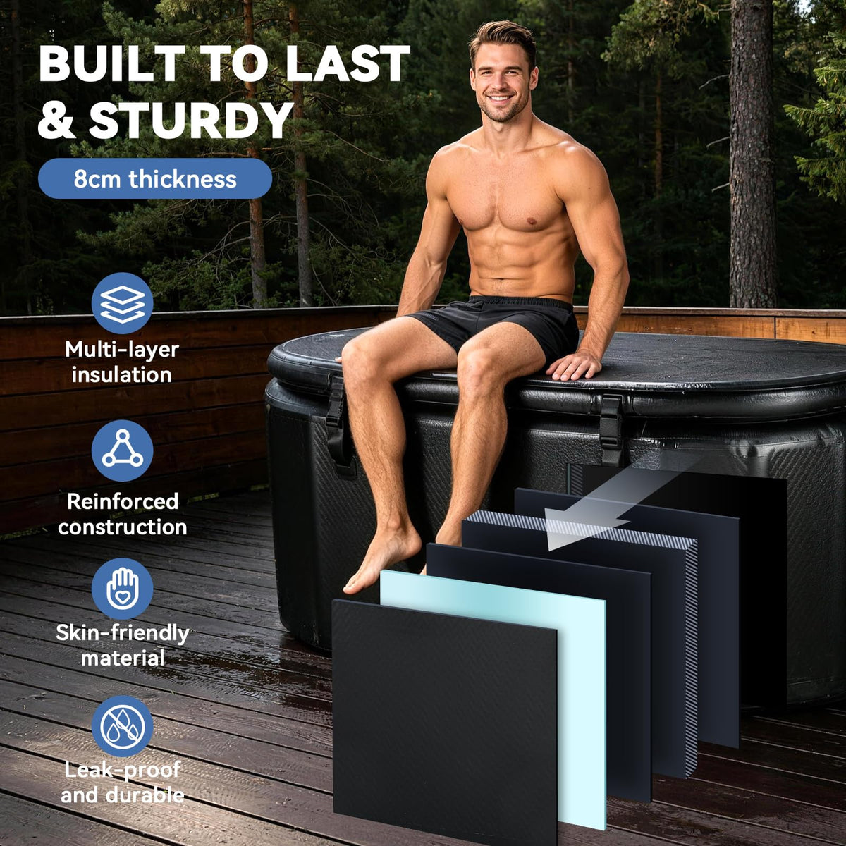 Poafamx Ice Bath Tub for Athletes, 206 Gal XXL Inflatable Cold Plunge Tub with Insulated Cover, Compatible with Water Chillers, Portable Bathtub for Outdoor & Indoor Recovery Cold Water Therapy