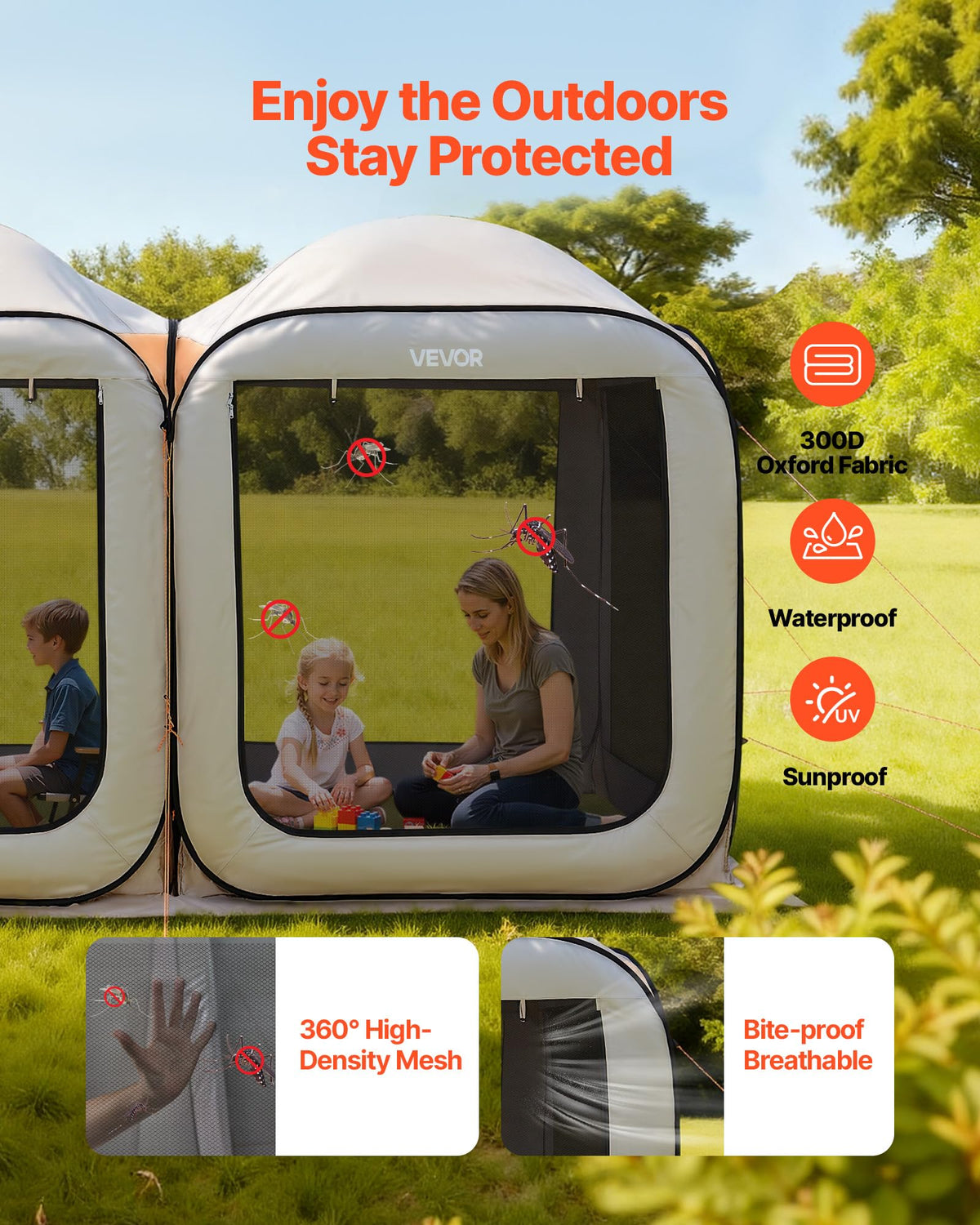 VEVOR Pop up Screen House Tent, 12 x 6 ft, 2 in 1 Screen Gazebo, Portable Screened in Canopy with Carry Bag, Netting Sides, Ground Stakes, for Garden, Patio, Backyard, and Outdoor Activities, Beige