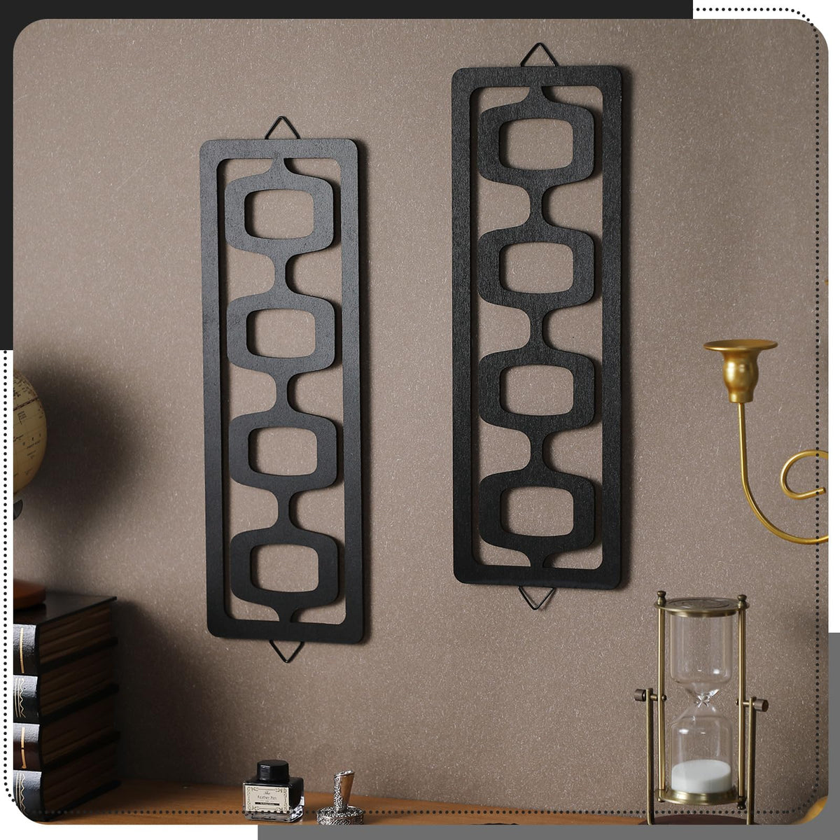 CroBlissful 2 Pcs Mid Century Modern Wall Art Wood Mid Century Elegance Decor Accents Abstract Wall Sculpture Geometric Panels for Interior Panel Art for Home Living Room(Black)