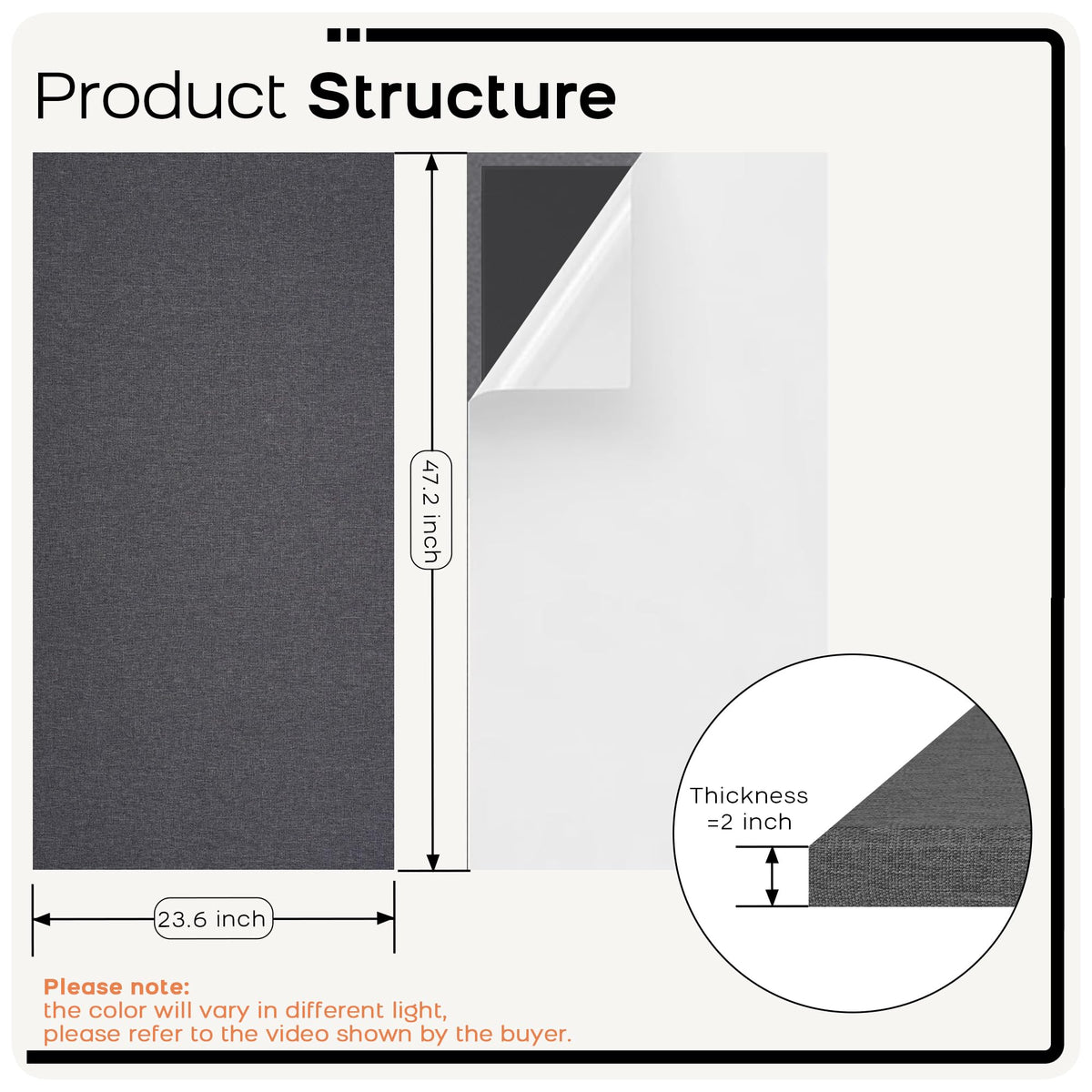 BUBOS 2-Pack Fabric Acoustic Panels with Hanging Hardware, 47.2" x 23.6" x 2" Large Soundproofing Wall Panels, High-Density Sound Absorbing Decor for Home Theater, Studio & Office,Grey