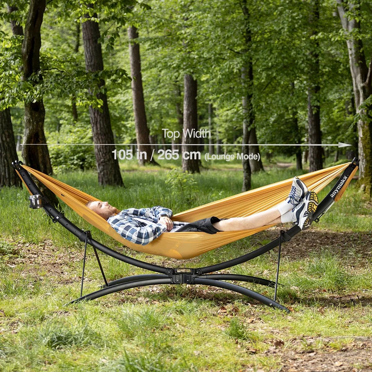 anymaka Set Up in 3 Seconds Adjustable Portable Aluminum Alloy Hammock Stand for Outside with Chair Mode & Lounge Mode up to 105'' (Hammock Stand Black)