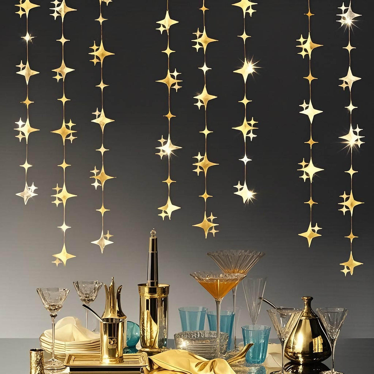 Glitter Gold Four-Angle Star Paper Garland Banner Décor 40 Feet Gold Twinkle Star Hanging Bunting Banner Backdrop for Wedding Baby Shower Birthday Graduation Disco Party Decorations