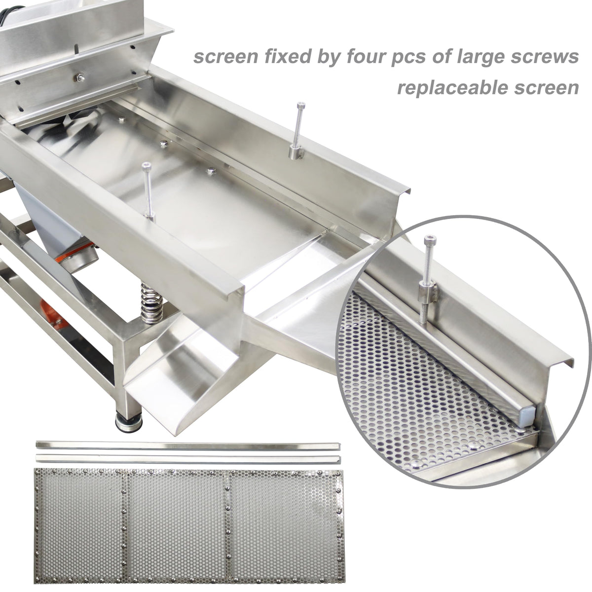 TECHTONGDA Straight Vibrating Sieve Screen Shaker Electric Linear Sifter Machine Stainless Steel One Layer Two Motors 4mm Round Hole Screen Size 11.8×31.5inch 110V