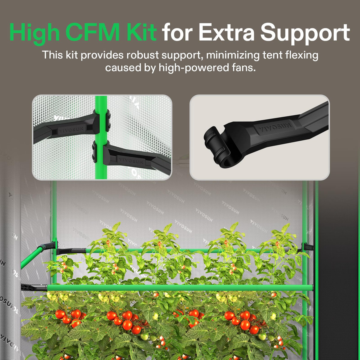 VIVOSUN PRO Grow Tent 2x4 Indoor Grow Tent with Thick 1 inch Poles Strengthened High Reflective Mylar Oxford Fabric Extra Hanging Bars & High CFM Kit for Hydroponics Indoor Plant for AeroLight A200SE