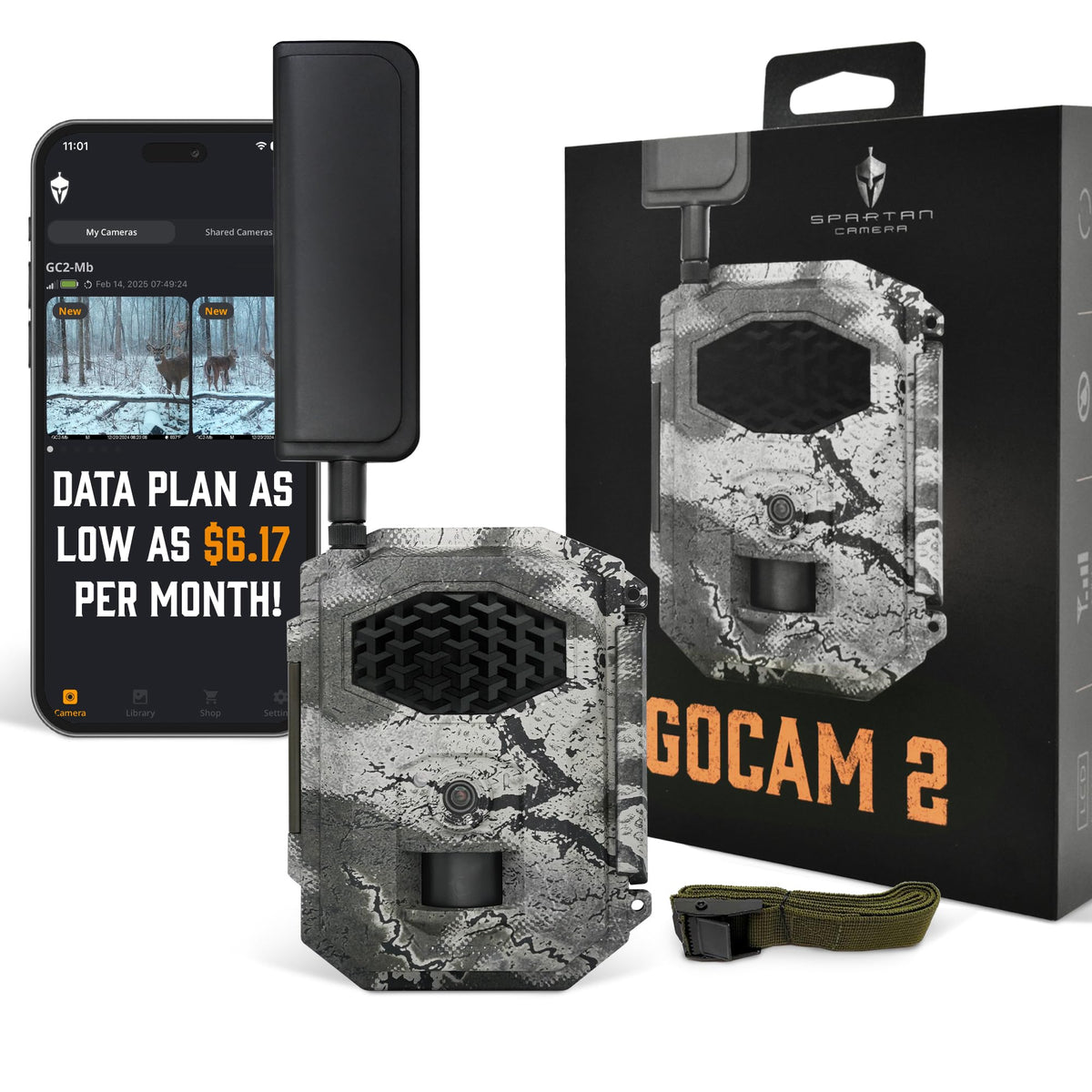 Spartan Camera GoCam2 Cellular, APP Control Trail Camera, 4G LTE, 1080P Video, FHD Photos, No Glow, Night Vision, Motion Activated, IP65 Water Resistant (Spartan Areus, AT&T)