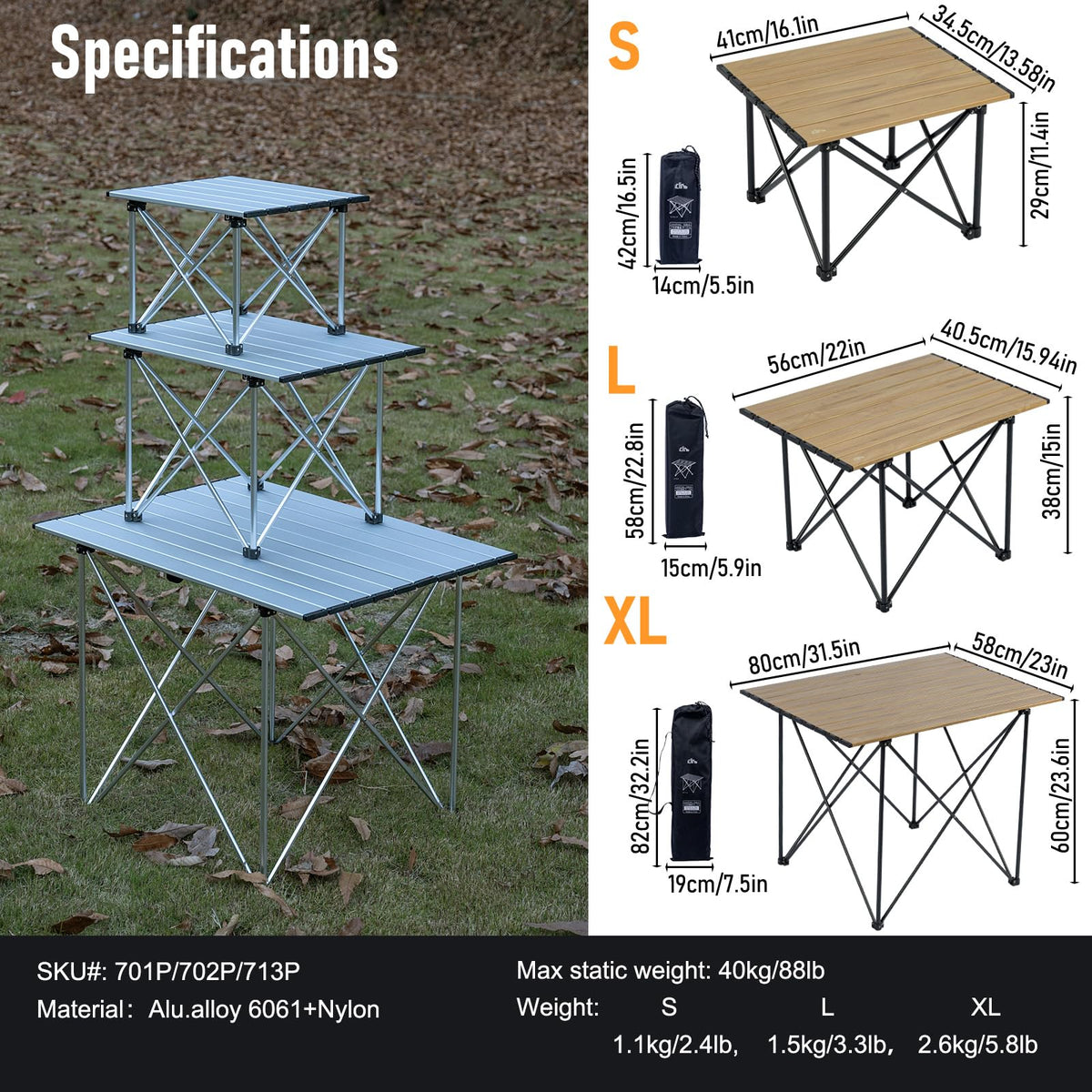 iClimb 1 Light Folding Table and 2 Heavy Duty Compact Folding Chair Bundle for Adults Outdoor Camping Glamping Beach Concert