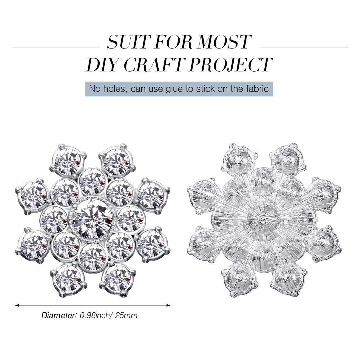 50 Pcs Snowflake Rhinestones Buttons Snowflake Embellishments Crystal Button Flat Back Rhinestone Applique DIY Crafts for Button Brooches Wedding Decor Hair Accessories Jewelry Making(Silver)