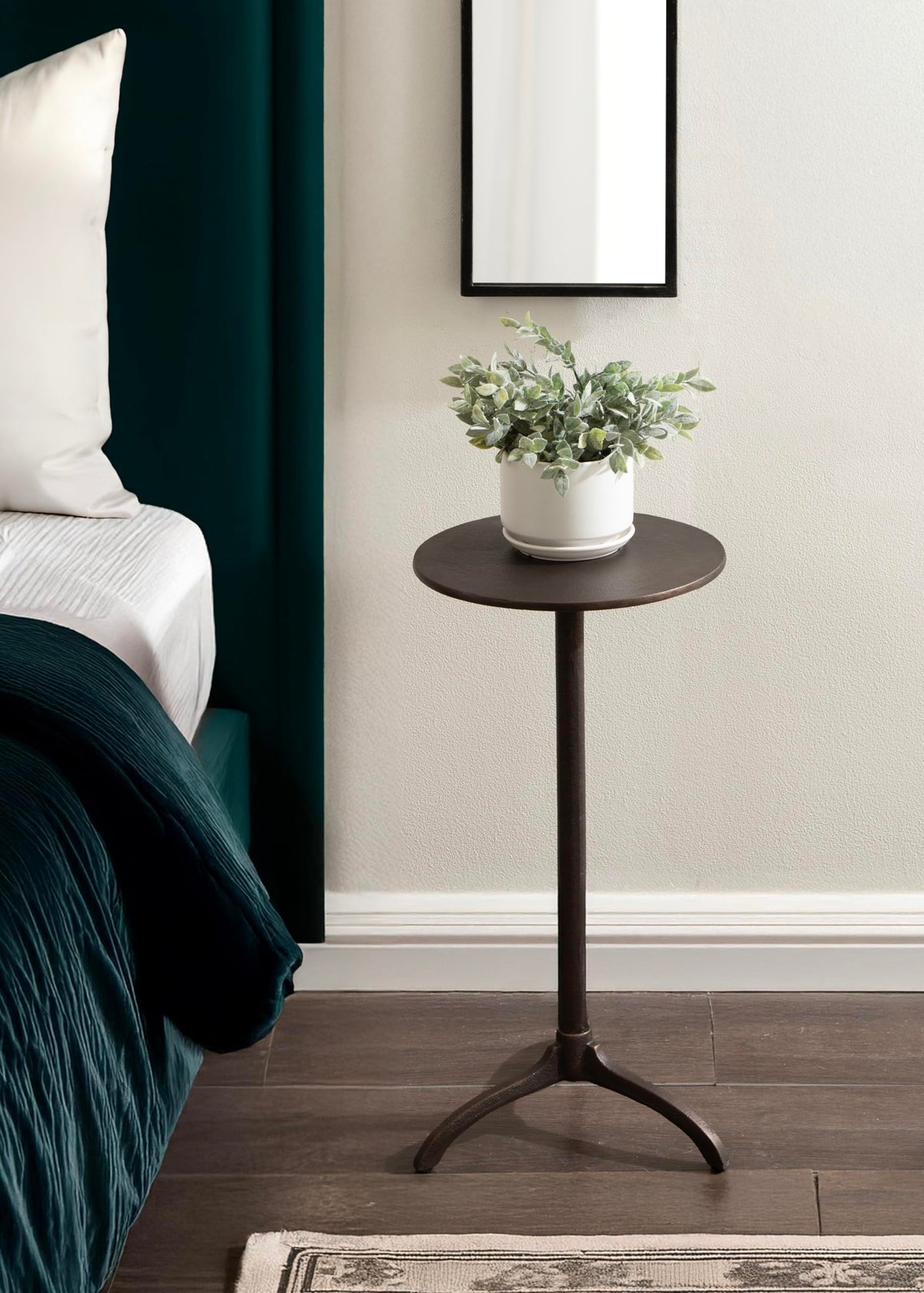 Kate and Laurel Henshall Mid-Century Metal Round Side Table, 12 x 12 x 24, Bronze, Sand Cast Aluminum Sculptural Indoor Plant Stand with Tripod Base for Use as End Table or Bedroom Nightstand
