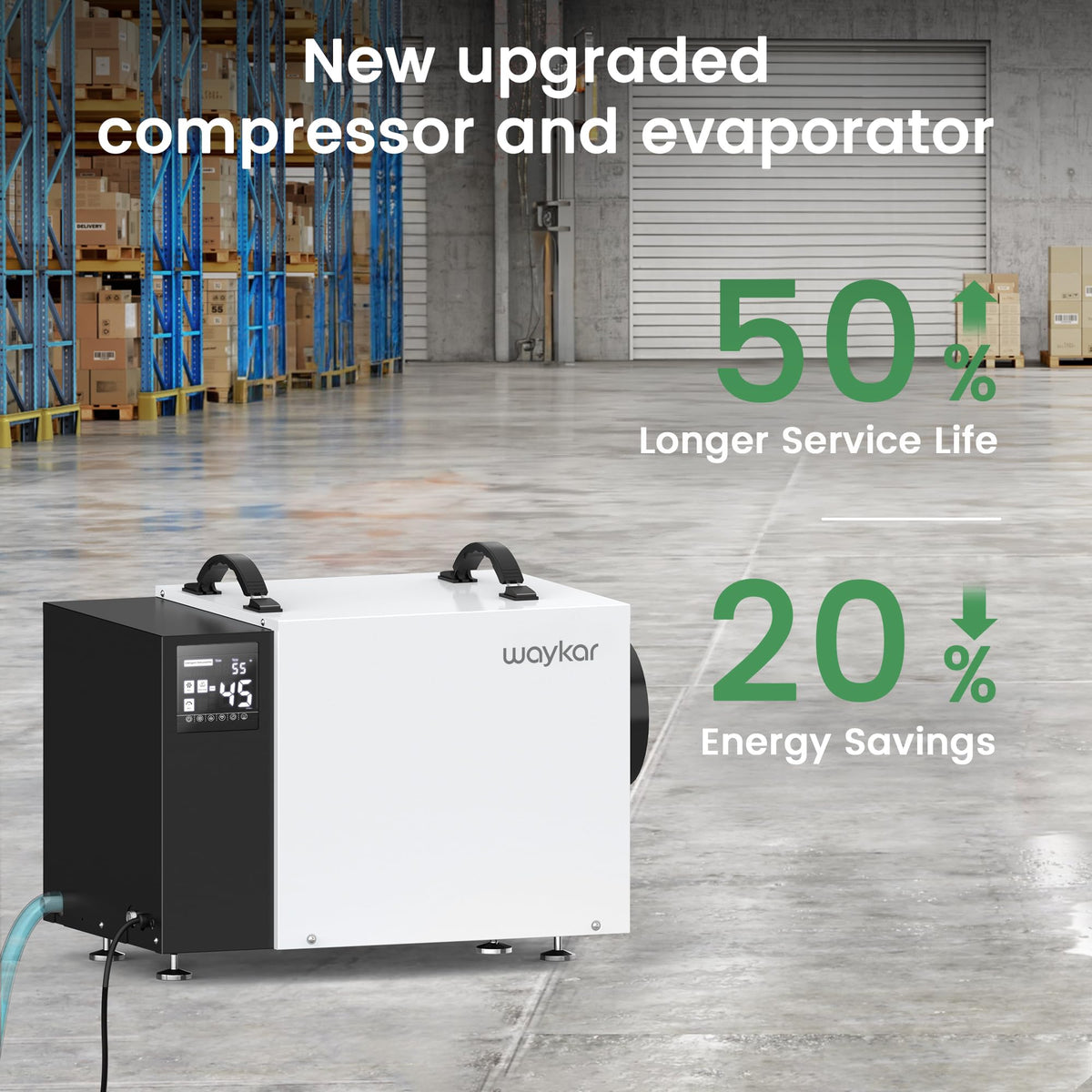 Waykar Commercial Dehumidifier with Pump and Drain Hose for crawl space, Basements, and Water Damage Unit