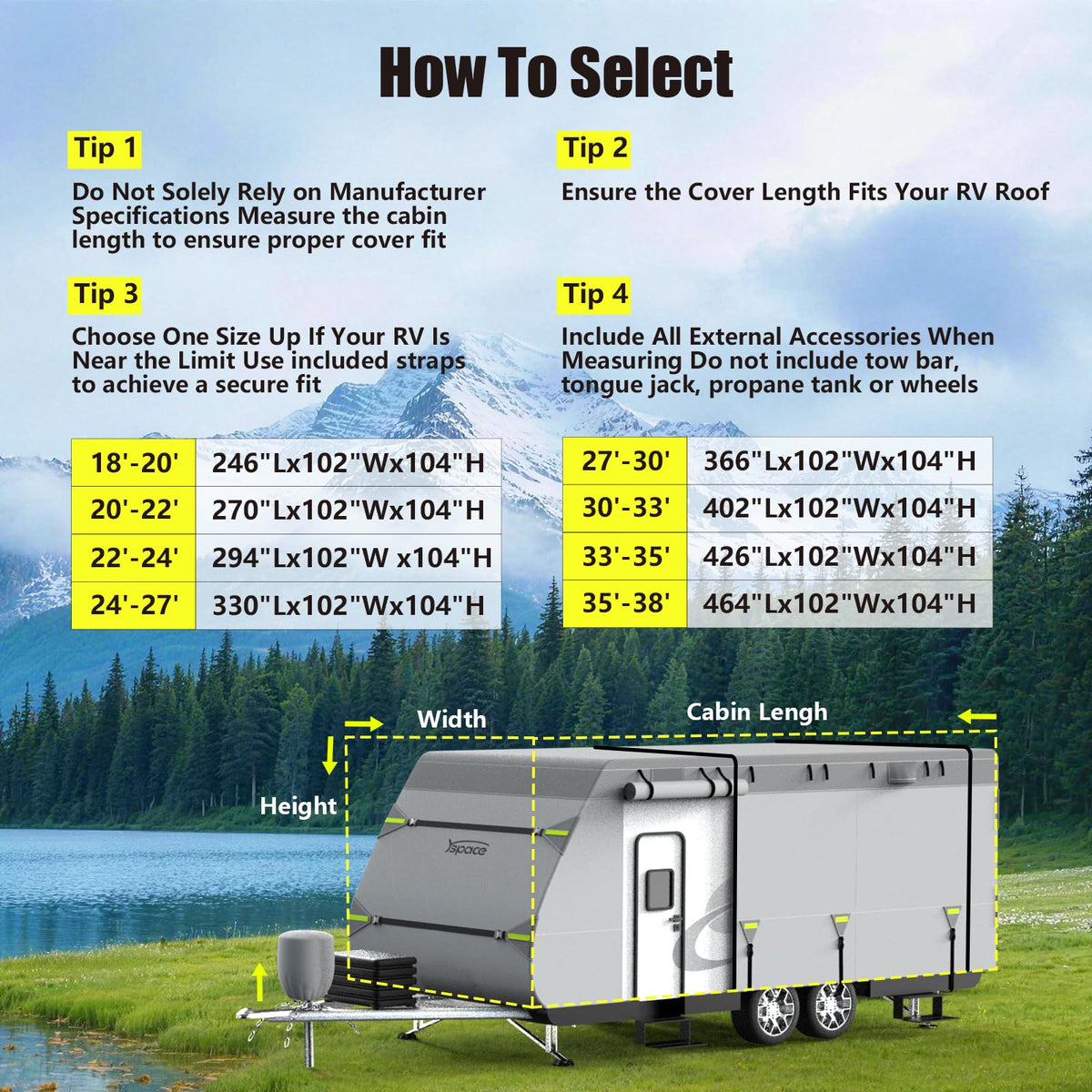 YSPACE 8-Layer Heavy Duty RV Cover 24-27 ft, Rip-Stop Travel Trailer Cover with Windproof Straps, Waterproof Camper Cover with Ventilation, Zipper Access & Full Accessories for All-Season Protection