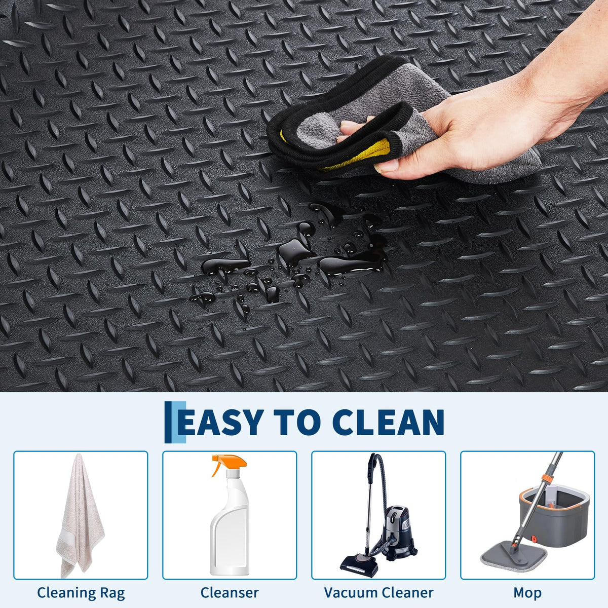 GarveeTech 7.8 x 18 ft Garage Floor Mat, 2.8 mm Thickened Flooring Roll Diamond Plate PVC Rubber Trailer Mat, Non-Slip Floor Protector Mat for Garage, Warehouse, Gyms, Trailer, SUV