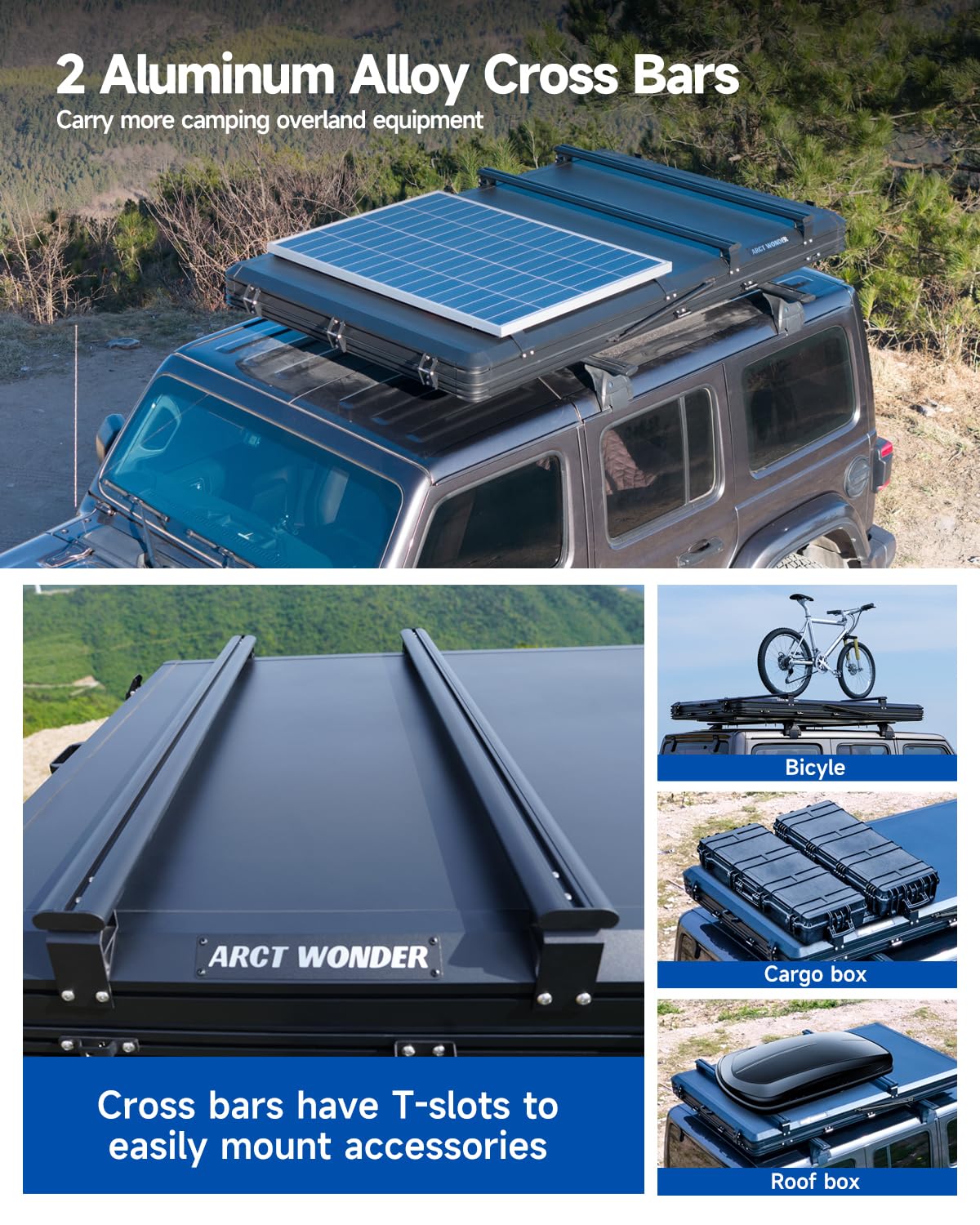 Rooftop Tent Hard Shell,Solar Panel Roof top Tent Hardshell, pop up Rooftop Camping for Jeep Truck Car SUV Van Wrangler.