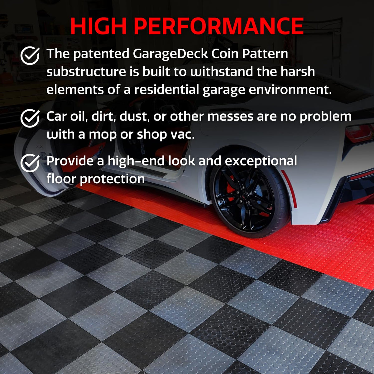 Big Floors GarageDeck Garage Floor Tiles, Interlocking Garage Flooring, Coin Pattern Non-Slip Heavy-Duty Copolymer Modular Tile (White, 48 Pack of 12 x 12" Tiles, 48 Sq Ft)