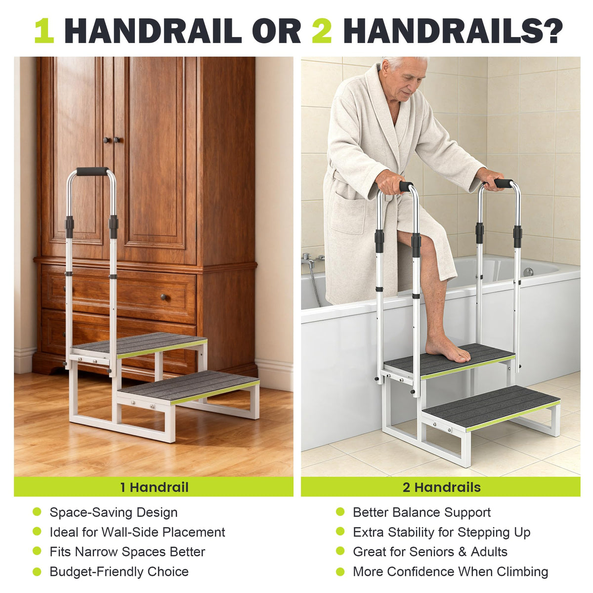 DEPSUNNY RV Step Stool with Handrail, 2 Steps 1 Handrail, Wider Platform, Anti-Slip Mats, Step Stool with Handle for Elderly, Portable RV Stairs for Hot Tub/Camper/Mobile Home/SPA Pool/Pet Stairs