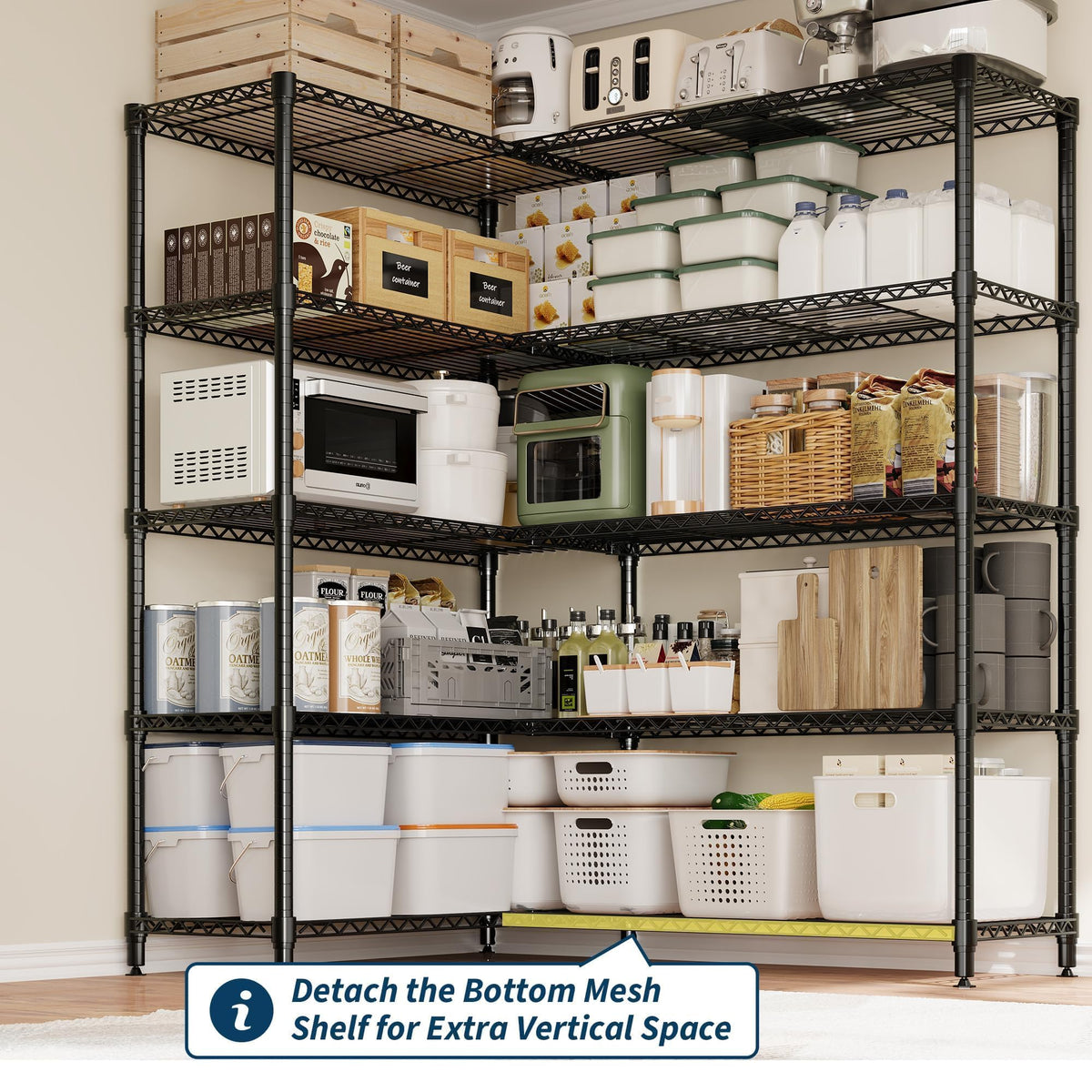 Garvee 71"Wide Storage Shelves Metal Shelving Units 5 Tier, Wire Shelving Rack 1325LBS Heavy Duty Adjustable for Storage, 71"W x 15.8"D x 70.5"H Standing Shelf Unit, for Kitchen Garage Pantry Basement