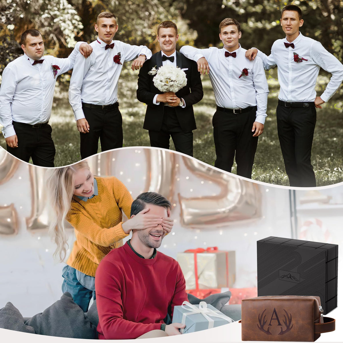 Aganmi Mens Toiletry Bag Personalized Easter Fathers Day Birthday Gifts for Men Him Initial PU Leather Waterproof Shaving Bag for Toiletries Accessories Travel Essential for Dad Husband Boyfriend (M)