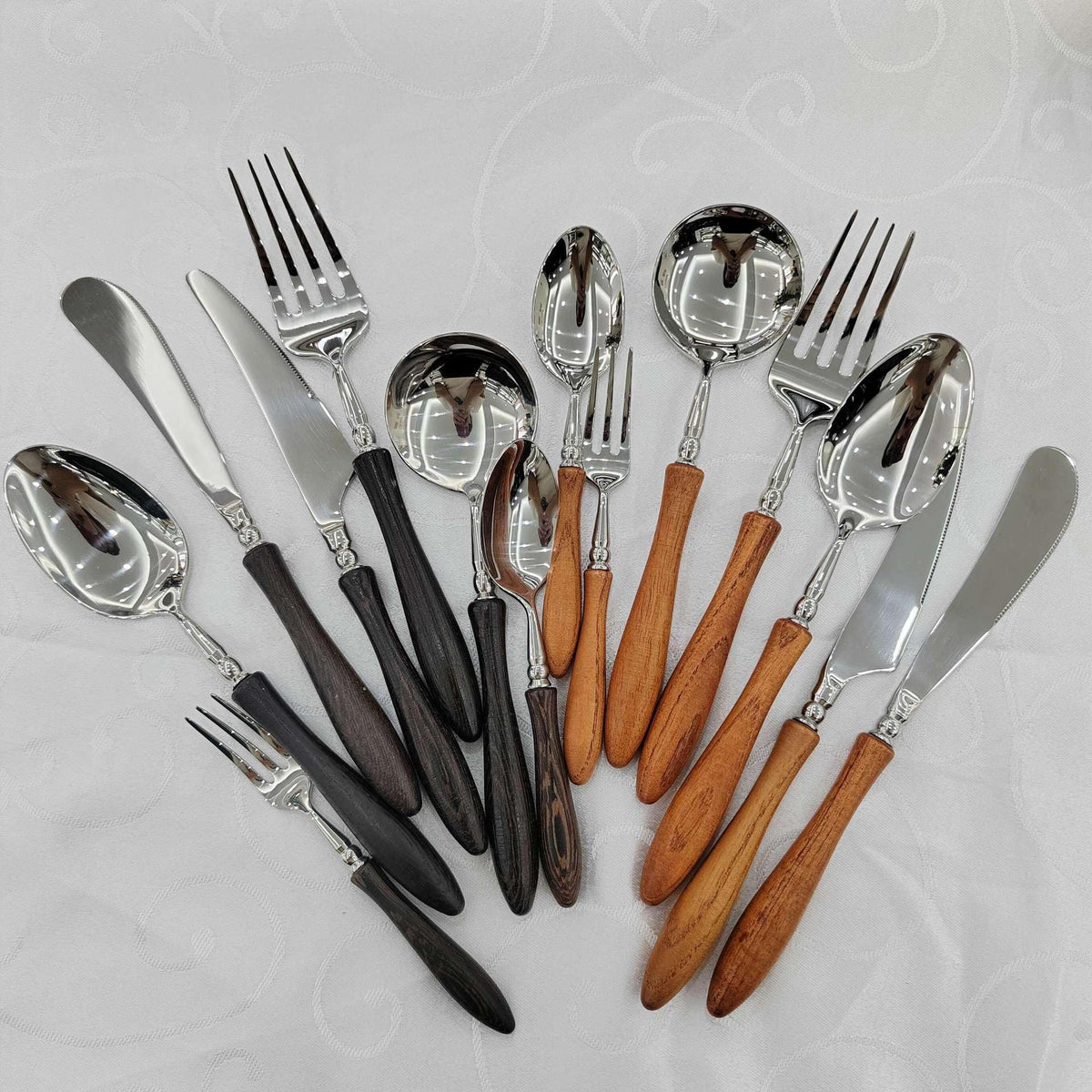 42PCS Utensils Wood Handle Silverware Set Cutlery Set for 6 ZILNEHZ Flatware Luxury Utensil Sets Stainless Steel for Kitchen Include Fork Knife Spoon Tableware for Kitchen Hotel Banquet Seder