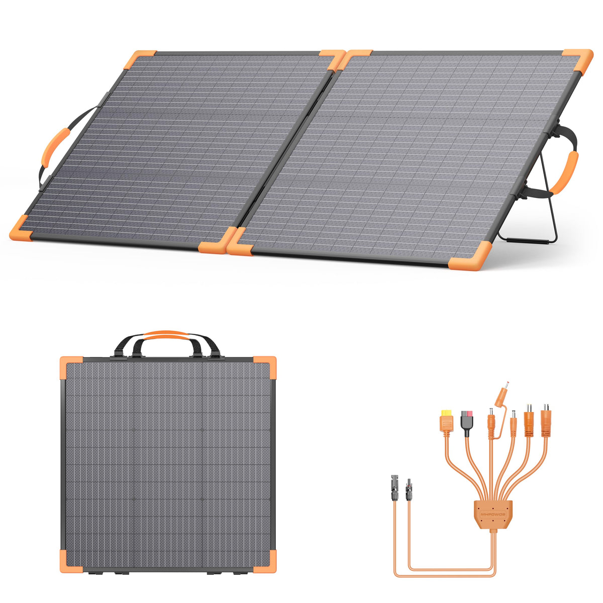 MHPOWOS 100 Watt Bifacial Portable Solar Panel for Power Station, 20V Foldable Solar Charger with IP68 Waterproof, 23.5% High Efficiency with 2 Reinforced Kickstands for Camping RV Off-Grid Blackouts