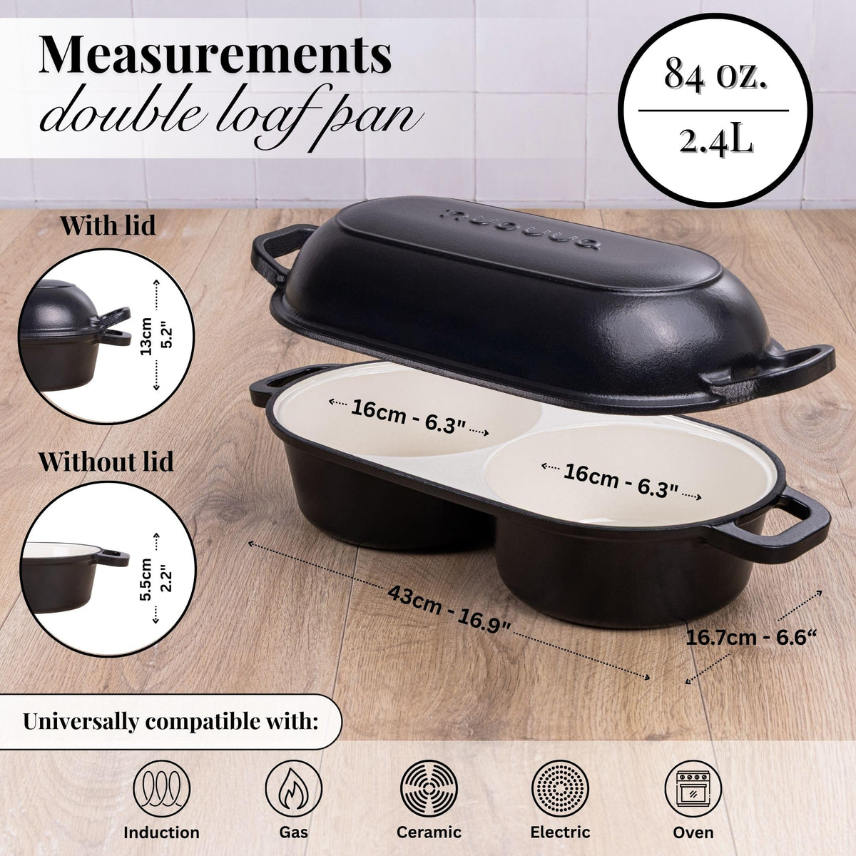Nuovva Enamelled Cast Iron Cookware Bundle – Dutch Oven Pot with Lid & Double Bread Loaf Pan – Premium Cookware Set for Baking, Roasting & Everyday Cooking