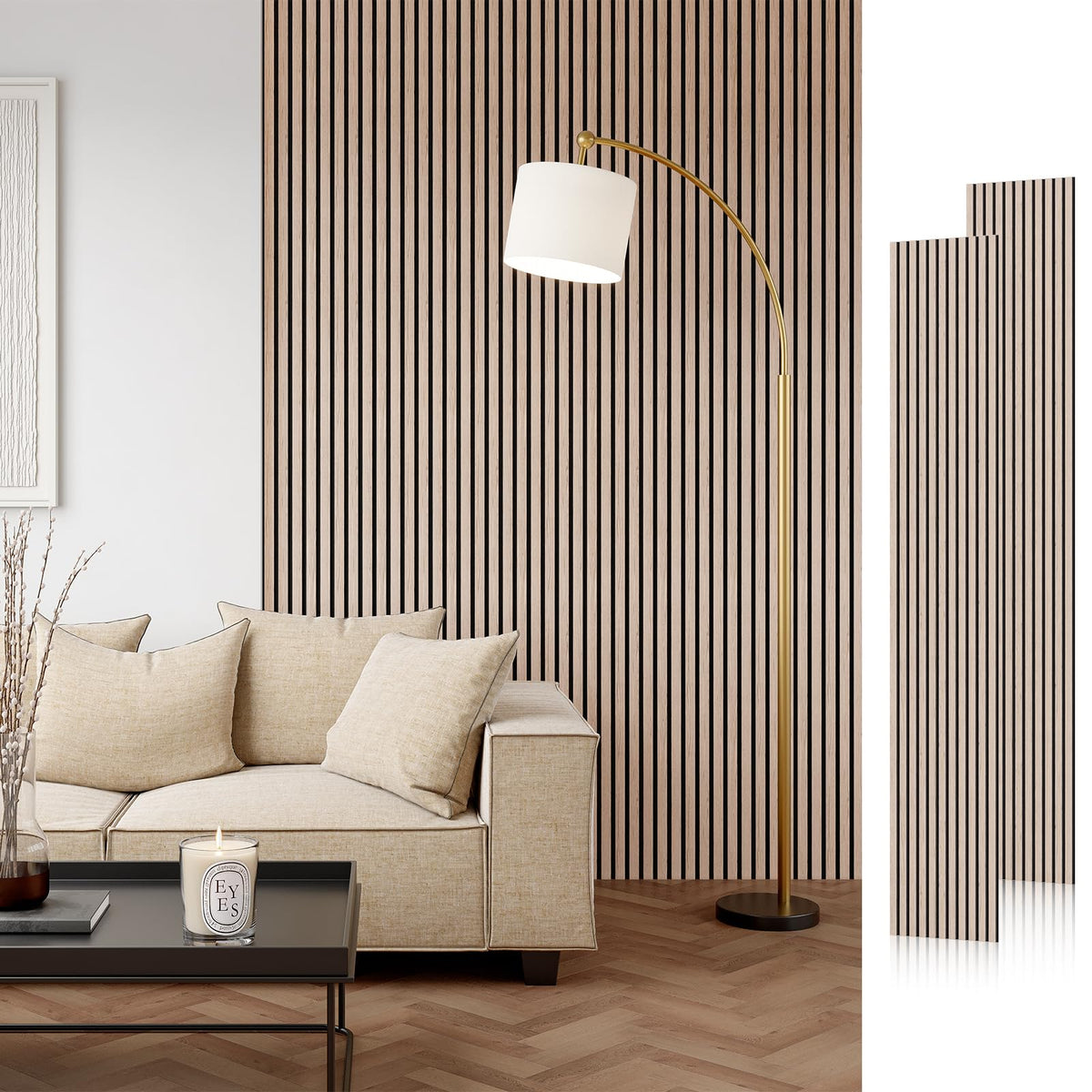 Smartstandard Wood Slat Acoustic Panels, 106" x 12.6" Each Soundpoof Wooden Slat Wall Panel - Walnut, 4 Pack
