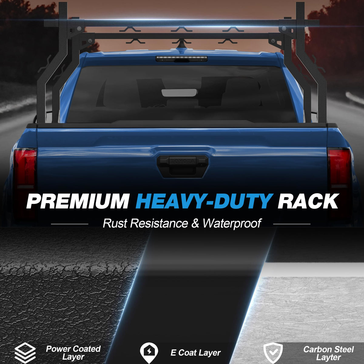 Ladder Rack for Truck Bed, Adjustable 46"-71" Width Heavy-Duty Truck Rack with E-Coating & Powder-Coated Finish, 1000LBS Capacity, No-Drilling Universal Fit for Kayaks Canoes Ladders Camping Gear