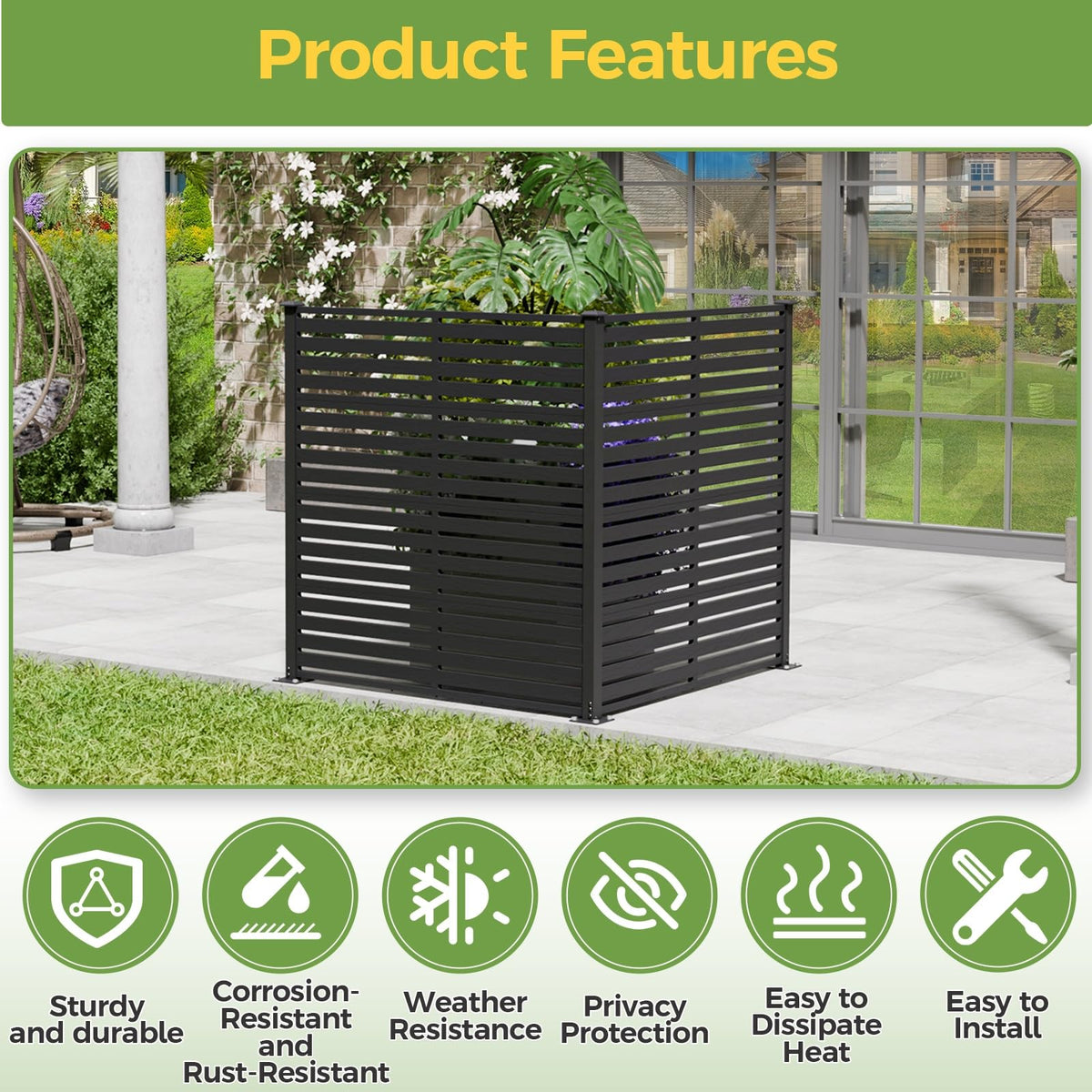 Diyfire Air Conditioner Fence Panels, 47" W X 48" H Pool Equipment Enclosure, No-Dig Outdoor Privacy Screen, Trash Can Enclosure, Decorative Garden Fences for Patio Lawn, Black