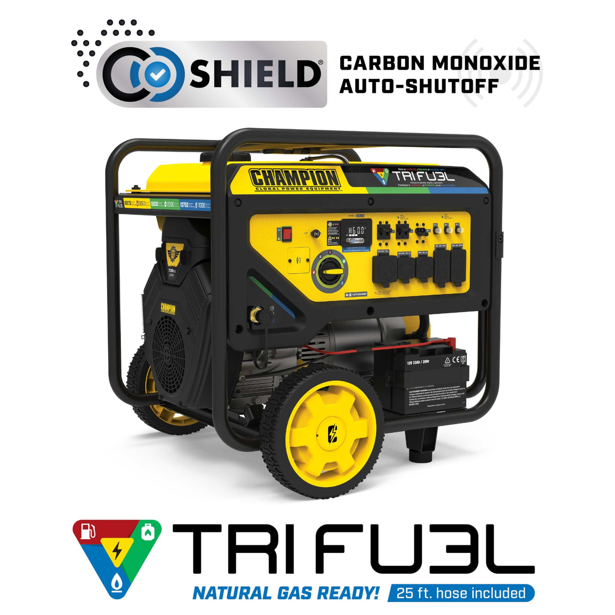 Champion Power Equipment 16,875-Watt Electric Start Tri Fuel Home Backup Portable Generator, Free 3-Year Warranty