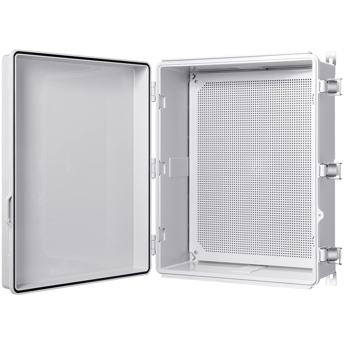 Gratury Junction Box, IP67 Waterproof Plastic Enclosure for Electrical Project, Hinged Grey Cover, Includes Mounting Plate and Wall Bracket 510×410×200mm (20"×16.1"×7.9")