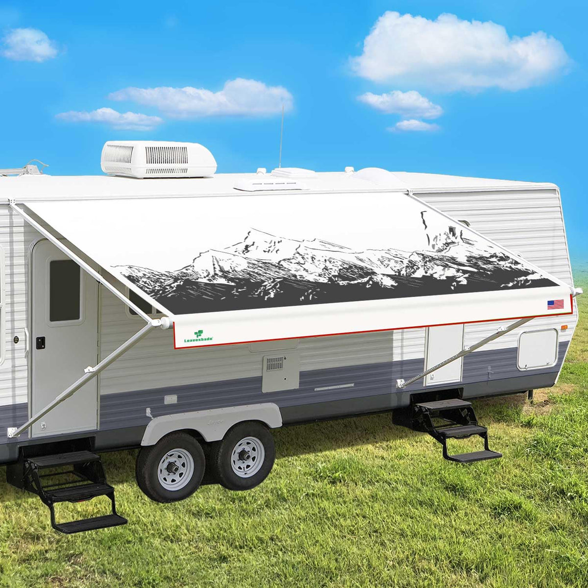 Leaveshade RV Awning Fabric Replacement Camper Trailer Awning Fabric Super Heavy Vinyl Coated Polyester 17'3''(Fit for 18' Awning)-Mountains (Custom Looking)