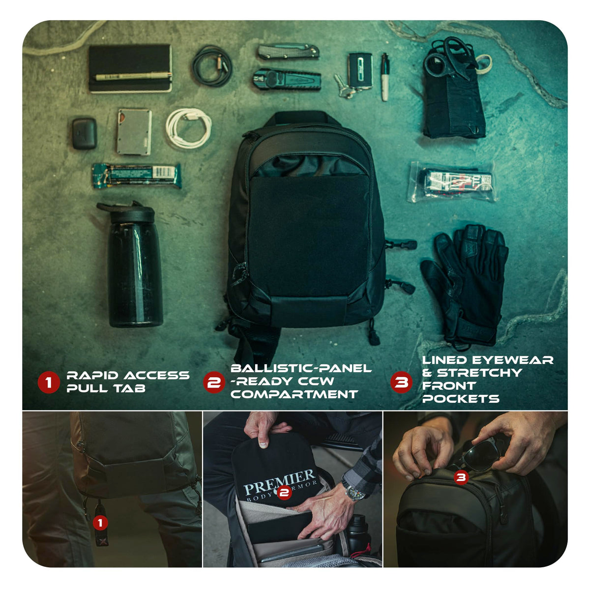 Vertx Urban Ghost Tactical Sling Bag (10L) – Durable Ripstop CCW Carry Pack with Rapid Access Tab, Lockable Zippers, Shock Cord - One Size