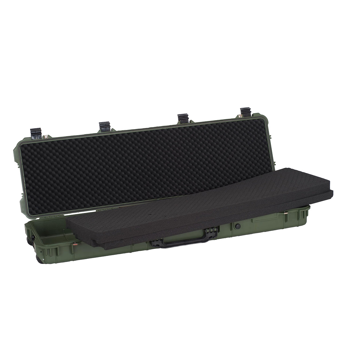 MEIJIA Portable IP67 Waterproof All Weather Hard Rifle Case with Rolling Wheels,Customizable Fit Foam Inserted,Soft Grip Handle,53x16.14x6.1inches (Green)