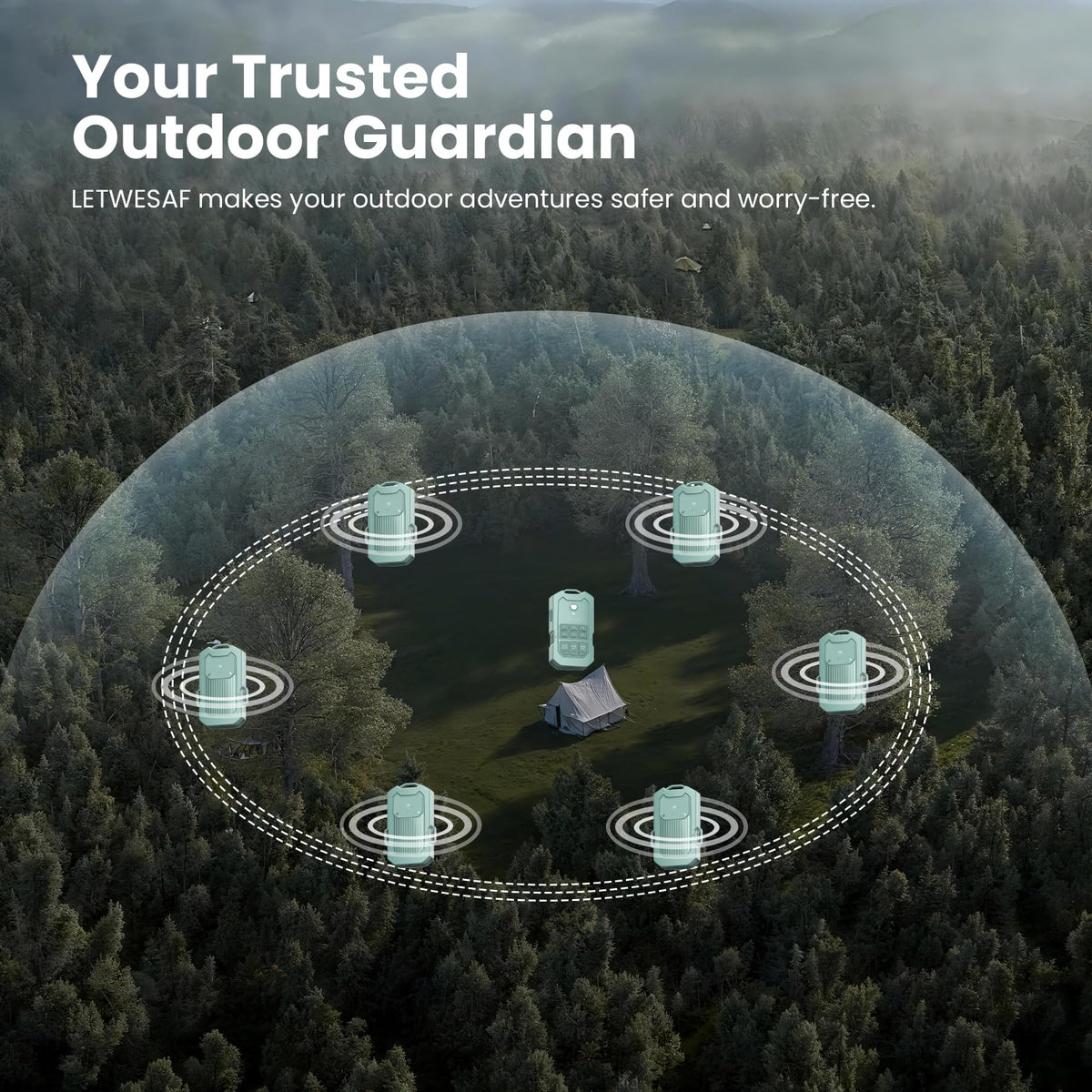Portable Radar Perimeter Security Alarm System, Green (1 Receiver + 4 Detectors)