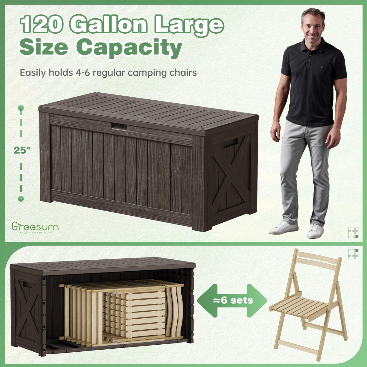 Greesum Outdoor Storage Box 120 Gallon Storage Bin with Lid for Patio Furniture, Garden Tools, Pool Supplies, Lockable, Waterproof and UV Resistant, Dark Brown