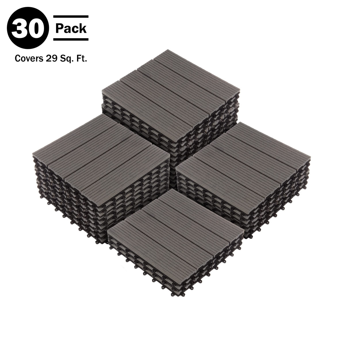 Interlocking Deck Tiles - 30-Pack 11.6-in Wood Plastic Composite All-Weather Outdoor Flooring Balcony Poolside or Patio by Pure Garden (Gray)