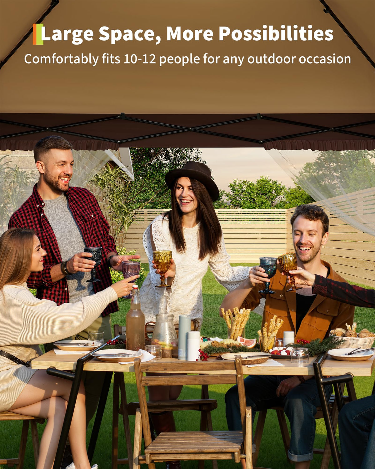Garvee 12x12FT Pop Up Gazebo with Mosquito Netting, Outdoor Canopy Tent Easy Setup for Backyard Patio Garden Deck, Khaki & Coffee