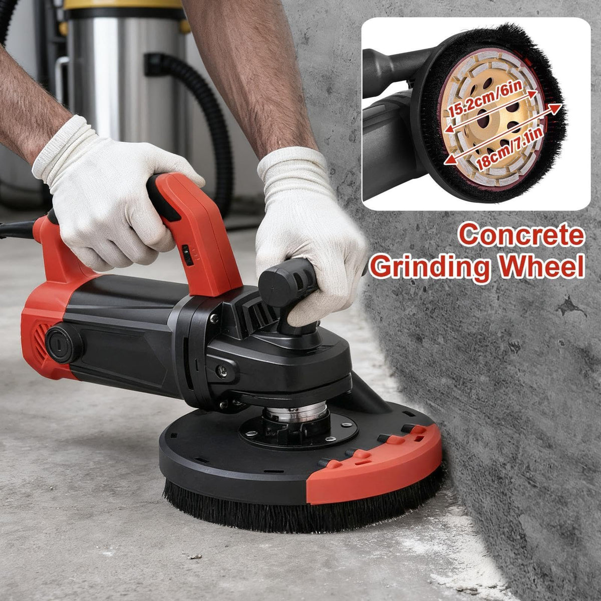 7-Inch Concrete Floor Grinder, 2200W Powerful Concrete Sanding Machine Concretes Sander Practical Angle Grinder Tool Floor Grinders Polishing Machine 90° Seamless sanding for Floors(Size:B)