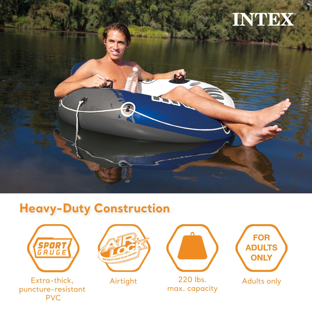 Intex River Run 1 53'' Inflatable Floating Water Tube Lake Raft with Heavy-Duty Handles, Backrest and Cupholders for Lake, River, n(6 Pack)