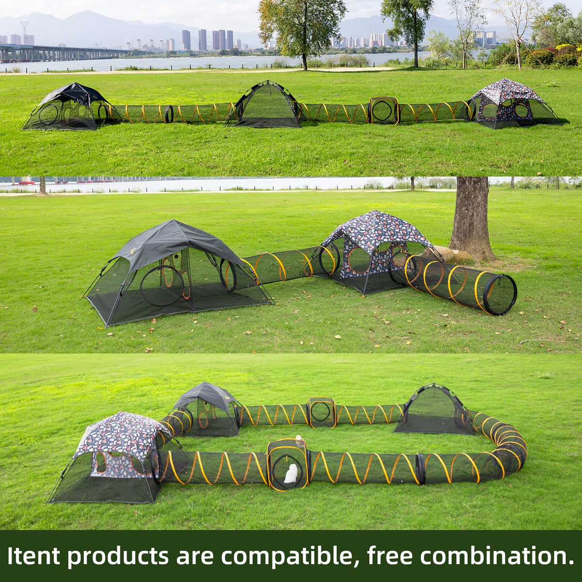 Itent Cat Enclosure Kitten and Cat Tower Tent for Indoors and Outdoors,3 Tier Cat Cage Inside,Portable and Foldable,Two Doors Design;Kitty Play Tunnel for Indoor and Outdoor, Pet Play House