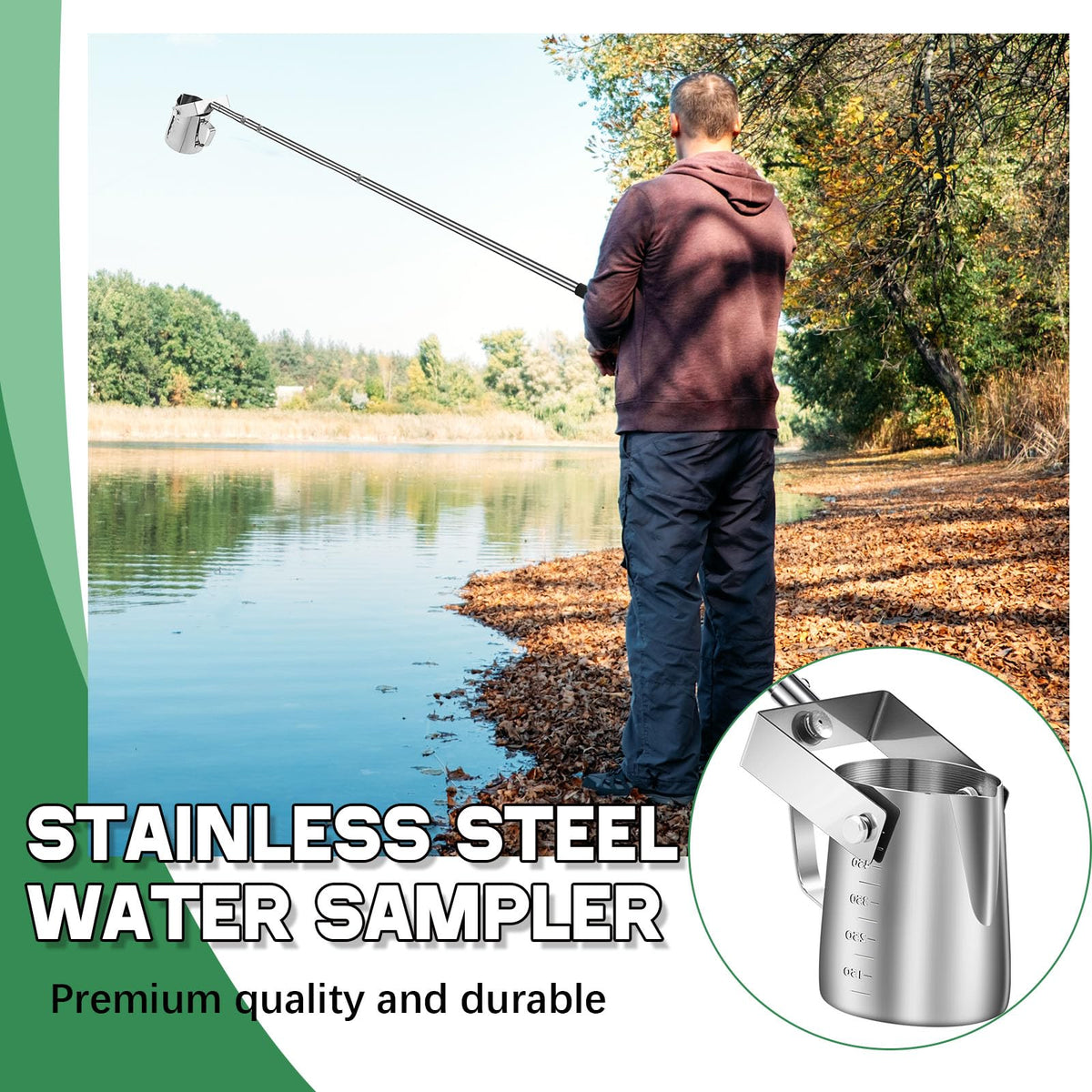 Maxdot 2 Pcs 3.6ft- 9.8 ft Telescopic Water Sampler Dipper, Pendulum Beaker Sample Ladle with Water Sampling, Pole Sampler Rod (550 Ml, Stainless Steel)