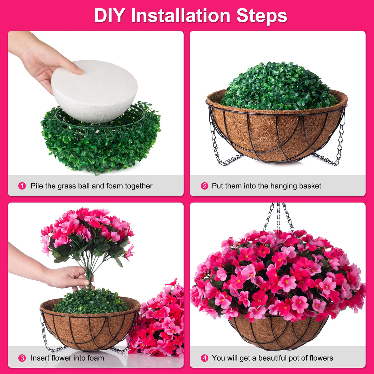 INXUGAO Artificial Hanging Flowers with Basket for Outdoor, Fake Hydrangea UV Resistant Arrangements in Pot Indoor Porch Garden Yard Spring Summer Decor(Double Rose)
