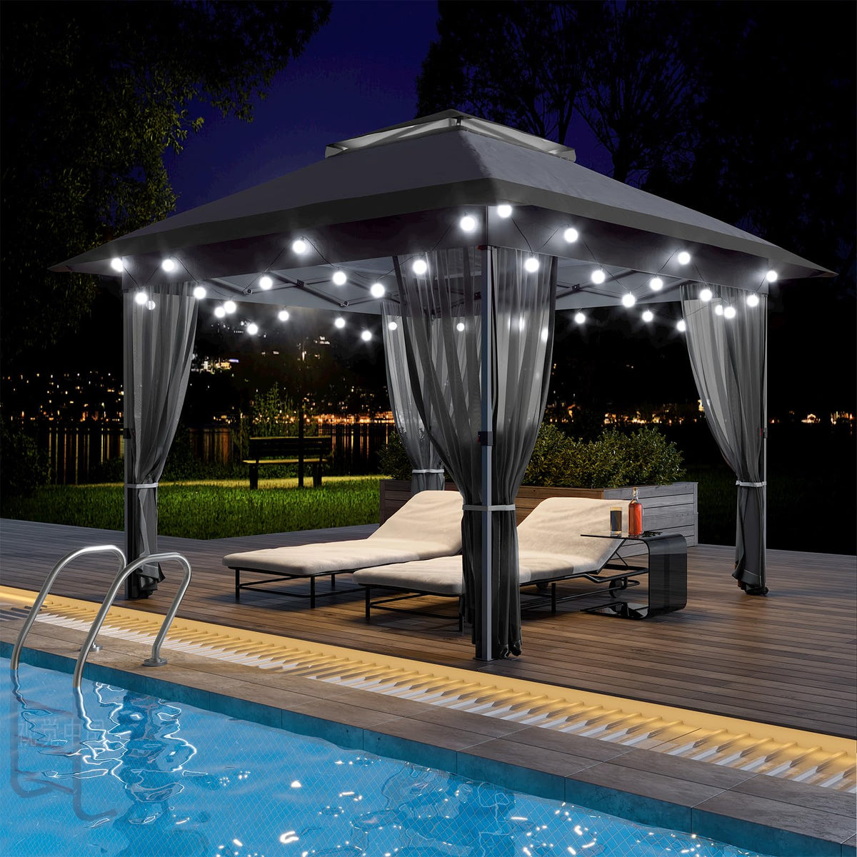 Garvee 12x12 Gazebo, Instant Outdoor Canopy Tent with Mosquito Netting, Screen Tent with 4 Ropes, 8 Stakes, 4 Sandbags and Wheeled Storage Bag, Shelter Canopy for Patio Garden Backyard, Gray