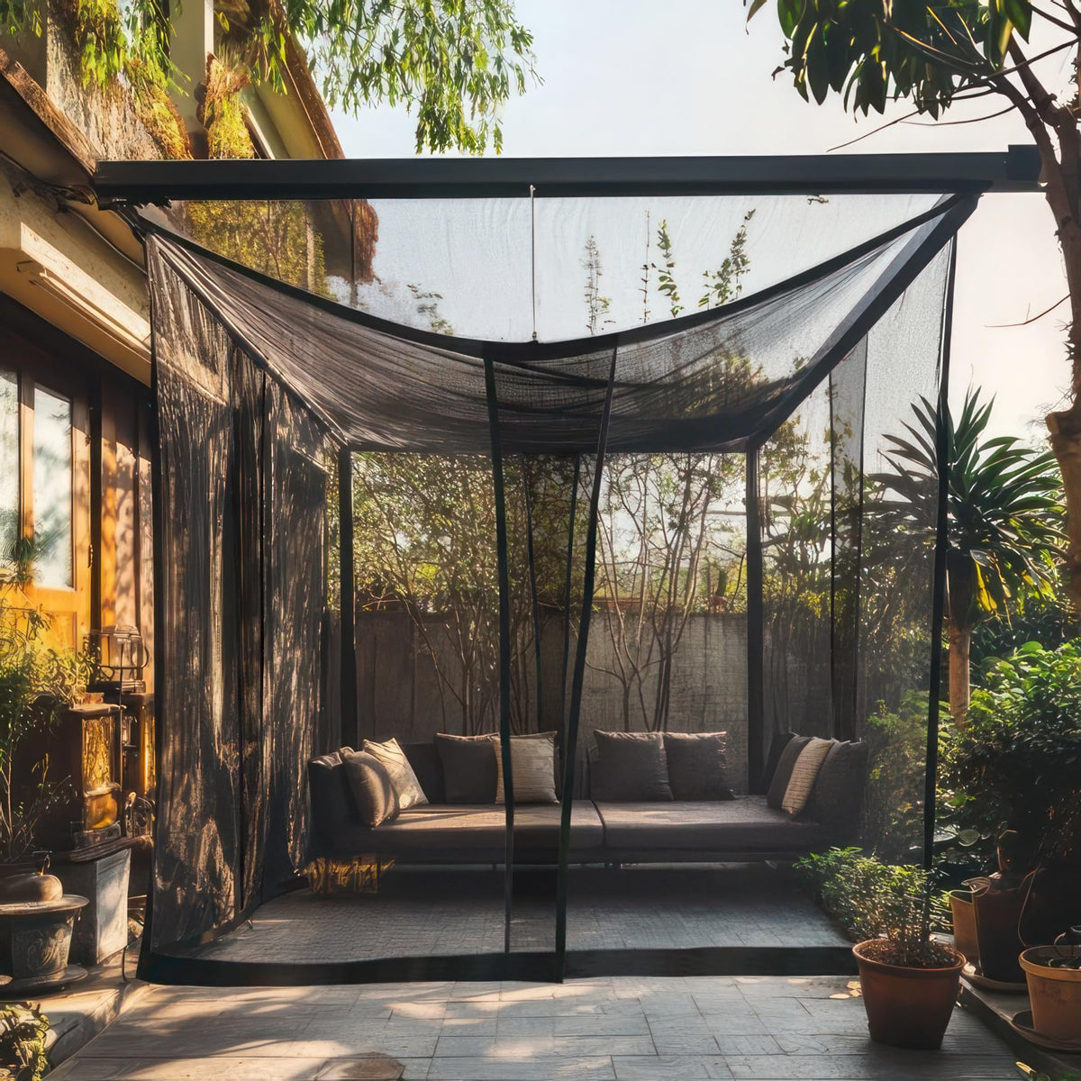 Mosquito Net for Patio 11.5 x 8.2 FT | Very Large Sizes & Fabric Designed for Outdoors | Insect House Screen Netting for Gazebo, Porch & Garden Terrace | Black Outside Canopy Bug Protection