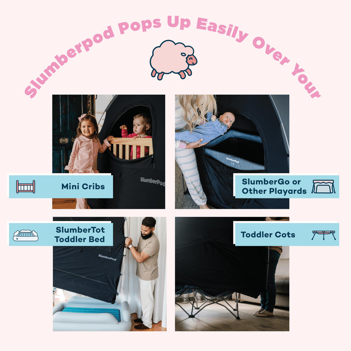 SlumberPod The Original Blackout Sleep Tent Travel Essential for Babies and Toddlers, Mini Crib and Pack N Play Cover, Sleep Pod for Kids with Monitor Pouch and Fan Pouch, Blocks 99% Light, Black