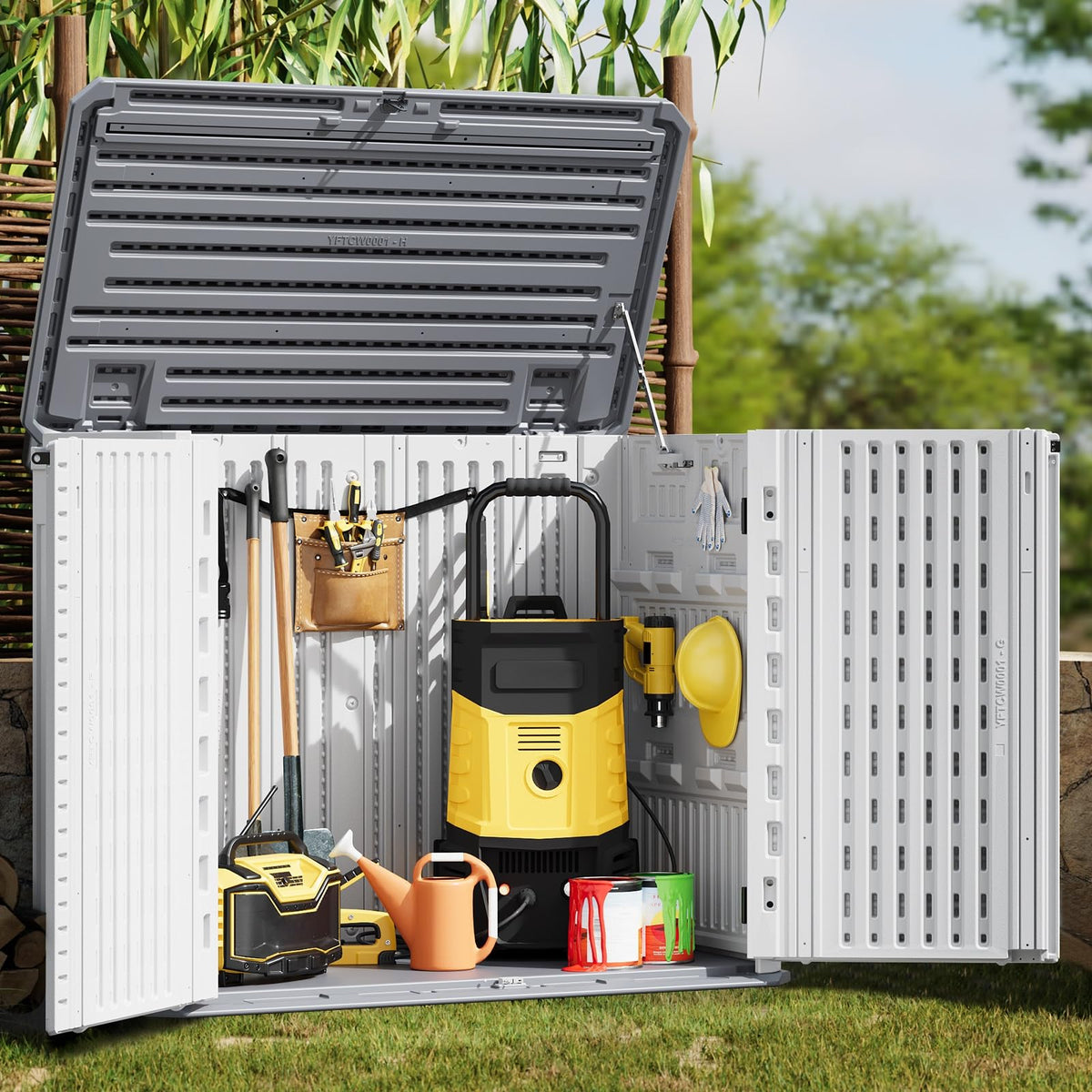 Garvee Outdoor Resin Storage Cabinet, 34 Cu ft Outdoor Storage Box Waterproof, Outdoor Storage Cabinet for Patio Tools, Sofa Cushion, Lawn Mower and Garbage Cans