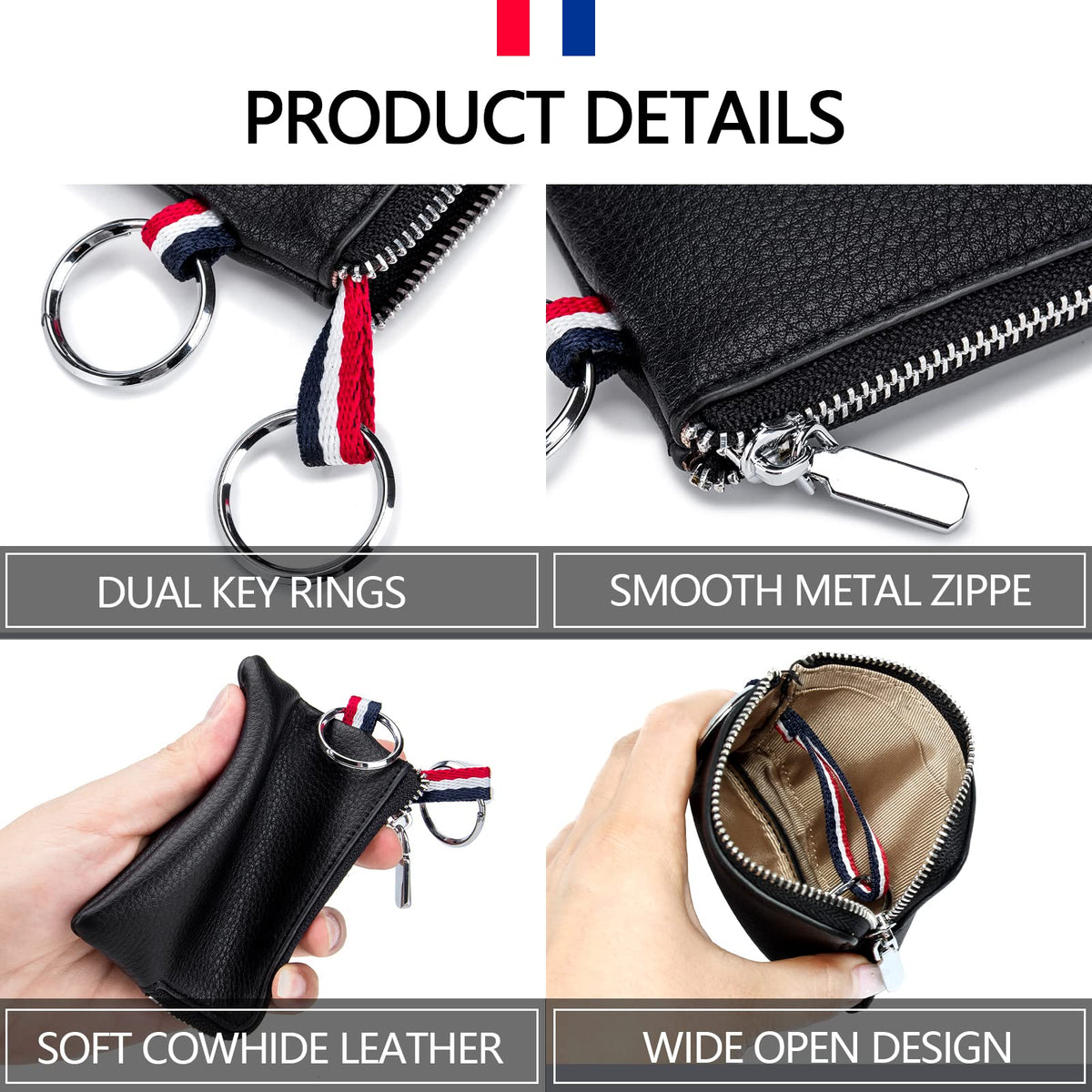 Plinvo Mini Genuine Leather Wallet Coin Purse with Dual Keyrings Compact Change Pouch and Card Holder for Men and Women (Dark green)