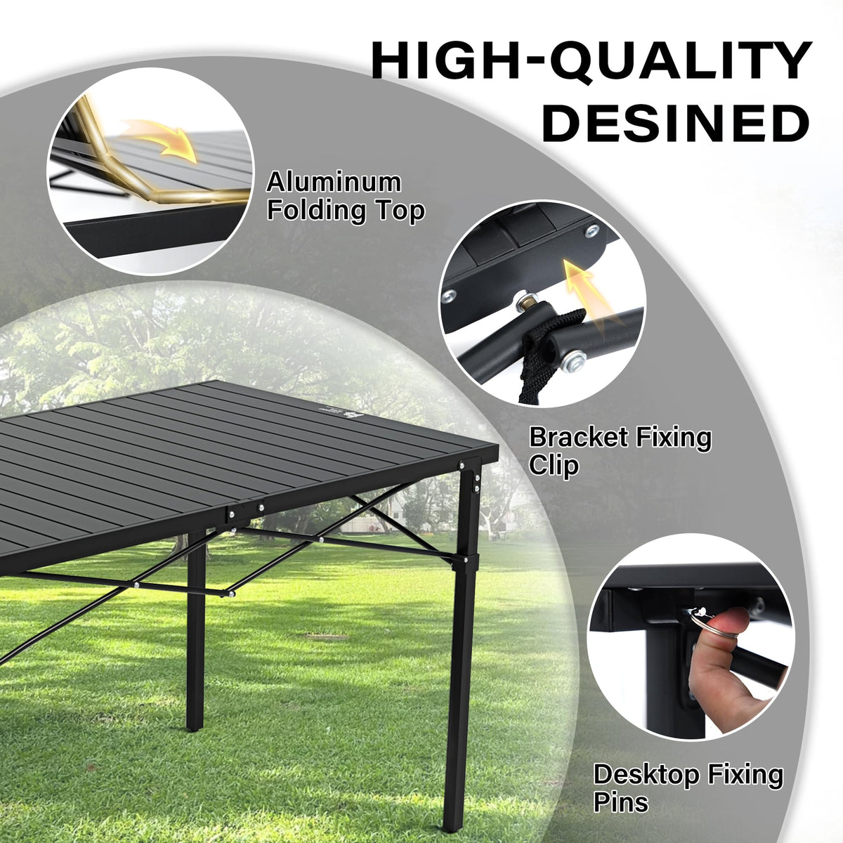 OUTSIDER Folding Camping Table with Aluminum Roll-up Tabletop Portable Lightweight Beach Table with Carry Bag for Outdoor Cooking, Picnic, BBQ, Travel, Backyard, Black, 46" x 28"