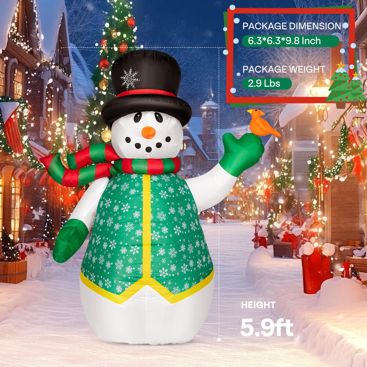 VIVOHOME 6FT Christmas Inflatable Outdoor Decoration, Snowman in Vest, Navidad Blow Up Yard Decor with Built-in LED Light for Lawn, Garden, Party
