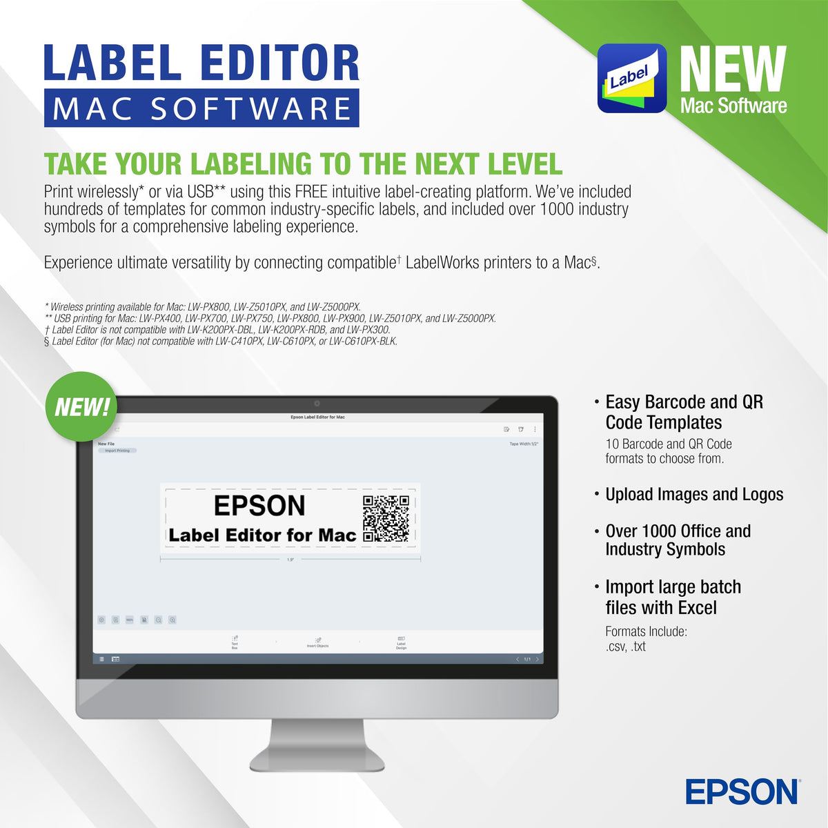 LABELWORKS Epson LW-Z5010PX Industrial Label Maker - Complete Printer Kit with Accessories, PX 147' Bulk Label Rolls, Desktop Printer